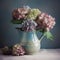 Hydrangeas in a vintage pitcher. Mother\\\'s Day Flowers Design concept