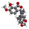 Hydrastine herbal alkaloid molecule, found in Hydrastis canadensis (goldenseal). 3D rendering. Atoms are represented as spheres