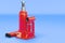 Hydraulic Bottle Jack on blue backdrop, 3D rendering