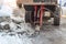 Hydraulic jack hammer destroys of asphalt and concrete