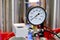 Hydraulic pressure gauge, manometer on a hydraulic equipment