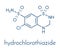 Hydrochlorothiazide diuretic drug molecule. Skeletal formula.