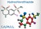 Hydrochlorothiazide, HCTZ, HCT molecule. It is thiazide diuretic, used to treat edema and hypertension. Structural chemical