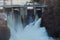 Hydroelectric dam on river waterfalls, power plant