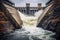 Hydroelectric Dam with Rushing Water Flowing. Generative ai