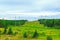 Hydroelectric power lines and towers running through a forest clearing in rural northern Ontario