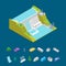 Hydroelectric Power Station Concept and Elements 3d Isometric View. Vector