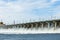 Hydroelectric power station. Water dumping. Volgograd, Volga river, Russia