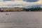 Hydrofoil boat sailing on the Neva river in St. Petersburg, Russia