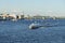 Hydrofoil passenger ship with tourists in Neva River in St. Petersburg downtown