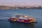 Hydrofoil ship in Tanger, Morocco, sailing along seaside