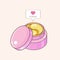 Hydrogel golden cosmetic eye patch in a pink jar. Icon like in the shape of a heart. Cosmetic product for skin. Patches under the