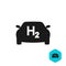 Hydrogen car icon. Black silhouette of the car with H2 letters.