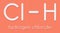 Hydrogen chloride HCl molecule, chemical structure. Highly corrosive mineral acid; Acid component of gastric juice stomach acid