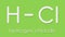 Hydrogen chloride (HCl) molecule, chemical structure. Highly corrosive mineral acid; Acid component of gastric juice (stomach acid