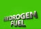 Hydrogen Fuel words as 3D sign or logo concept placed on green surface with copy space above it. New hydrogen fueled cars concept