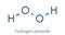 Hydrogen peroxide molecule. Reactive oxygen species ROS. Used as bleaching agent, disinfectant, chemical reagent, etc. Skeletal.