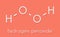 Hydrogen peroxide molecule. Reactive oxygen species (ROS). Used as bleaching agent, disinfectant, chemical reagent, etc. Skeletal