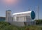 Hydrogen renewable energy production - hydrogen gas for clean electricity solar and windturbine facility. 3d rendering