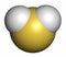 Hydrogen sulfide (H2S) molecule. Toxic gas with characteristic odor of rotten eggs. Atoms are represented as spheres with