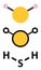 Hydrogen sulfide (H2S) molecule. Toxic gas with characteristic odor of rotten eggs. Stylized 2D renderings and conventional