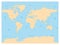 Hydrological map of World with labels of oceans, seas, gulfs, bays and straits. Vector map with yellow lands and blue