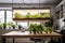 hydroponic garden growing in home office, with fish swimming overhead