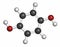 Hydroquinone reducing agent molecule, 3D rendering. Used in development of photographic film. Atoms are represented as spheres