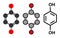 Hydroquinone reducing agent molecule. Used in development of photographic film. Stylized 2D renderings and conventional skeletal