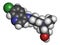 Hydroxychloroquine malaria drug molecule. Atoms are represented as spheres with conventional color coding: hydrogen (white),