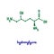 Hydroxylysine hand drawn vector formula chemical structure lettering blue green