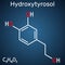 Hydroxytyrosol molecule. Structural chemical formula on the dark blue background