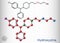 Hydroxyzine molecule. It is antihistamine drug, used to treat anxiety and tension. Structural chemical formula, molecule model.