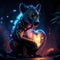 Hyena hugging heart Neon portrait of hyena with heart. Valentine\\\'s Day. AI Generated animal ai