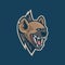 Hyena mascot logo with wide open fanged mouth.