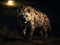 A hyena is preparing to hunt on a full moon night