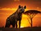 A hyena silhouette amidst the splendor of an African sunset
