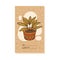 Hygge addressing card design with plant, sketch cartoon vector illustration.