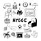 Hygge cozy home set hand drawn in doodle style. collection of elements for design icon, sticker, poster, card. vector,