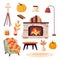 Hygge elements collection. Vector illustration. Decor for cozy autumn