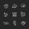 Hygge home chalk white icons set on black background