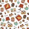 Hygge. Seamless pattern in doodle and cartoon style. Color