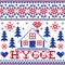 Hygge vector cross-stitch winter or Christmas seamless pattern - Danish and Norwegian design with home, trees, snow and hearts