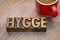 Hygge word in wood type