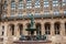 Hygieia fountain in the courtyard of Hamburg City Hall in a cold rainy early spring day