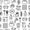 Hygiene concept seamless pattern with thin line icons: hand soap, shower, bathtub, toothpaste, razor, shaving brush, sanitary