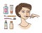 Hygiene of oral cavity. Beautiful girl brushing teeth. Toothpaste, toothbrush, mouthwash, personal hygiene icon or