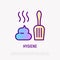 Hygiene after pet thin line icon: poop and scoop. Modern vector illustration for pet shop