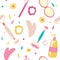 Hygiene products and accessories vector seamless pattern. Makeup cosmetics tools and beauty cosmetics. Gouache, facial massage,