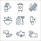 Hygiene routine line icons. linear set. quality vector line set such as handwash, bacteria, hand dryer, tampon, shaving razor,